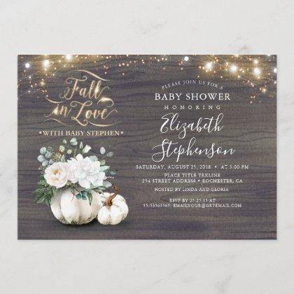 Fall in Love White Pumpkin Rustic Baby Shower Invitation