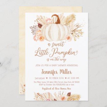 Fall Pampas Grass Little Pumpkin Baby Shower Invitation