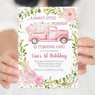 Fall Pink Pumpkin Truck Birthday Girl