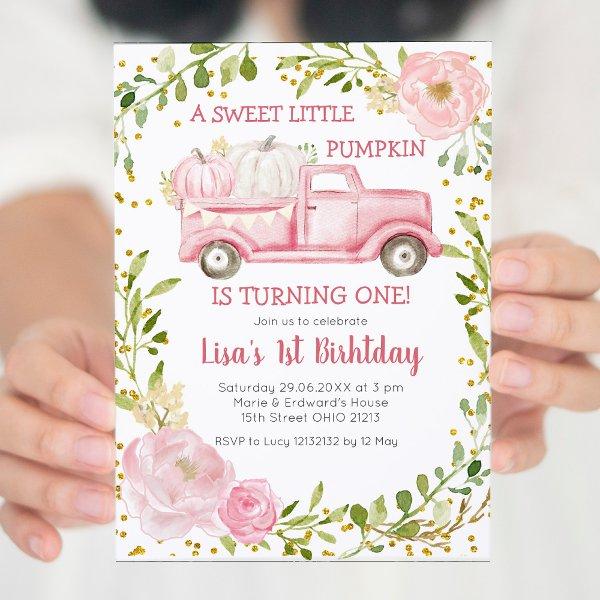 Fall Pink Pumpkin Truck Birthday Girl