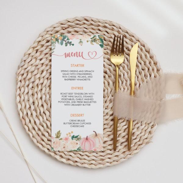 Fall Pumpkin Floral Baby Shower Menu