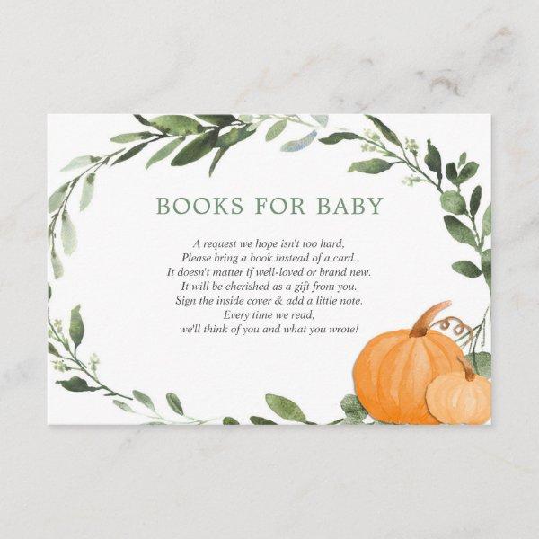 Fall pumpkins greenery baby shower book request en enclosure card