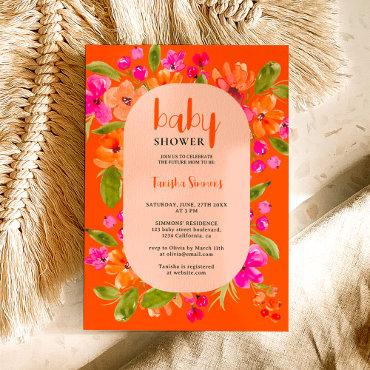 Fall retro orange pink floral script