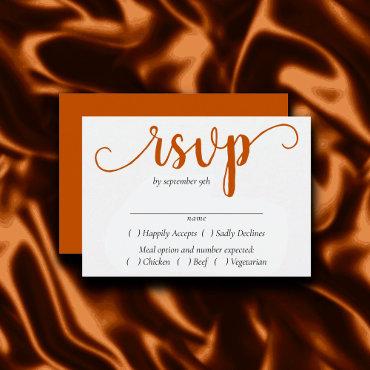 Fall Script | Autumn Burnt Orange Entree Choice RSVP Card