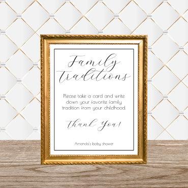 Family Traditions Minimalist Baby Shower Game Poster