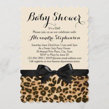 Fancy Leopard Black Bow Girl Baby Shower Invitation