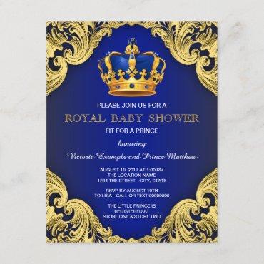 Fancy Prince Baby Shower Blue and Gold Invitation