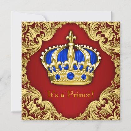 Fancy Prince Baby Shower Red Invitation