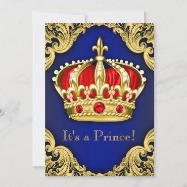Fancy Prince Baby Shower Royal Blue Invitation
