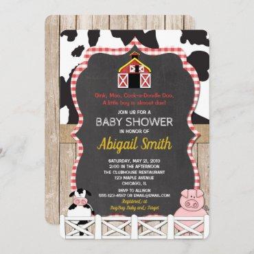 Farm animals baby shower invitation boy