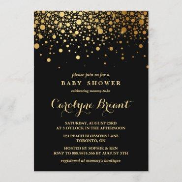 Faux Gold Foil Confetti | Black Baby Shower Invitation