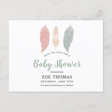 Feathers Floral Boho Baby Shower Save The Date  Postcard