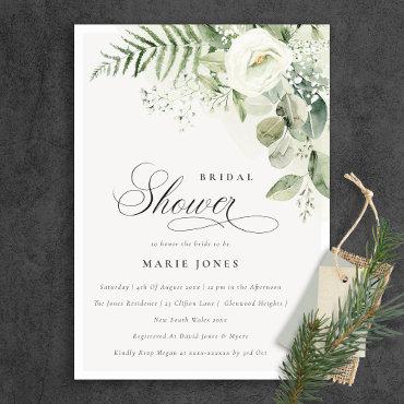 Fern Greenery White Floral Bridal Shower Invite