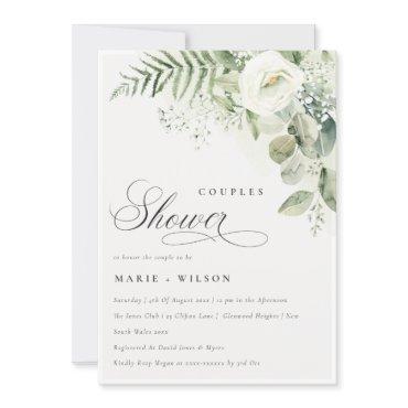 Fern Greenery White Floral Couples Shower Invite