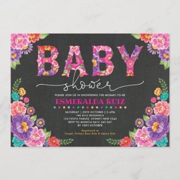 Fiesta Baby Shower | Mexican Floral Chalkboard Invitation