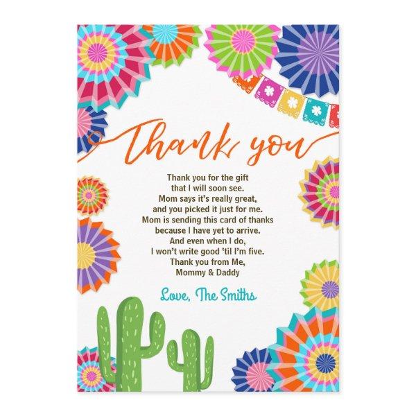 Fiesta Baby Shower Thank You Card Mexican Cactus