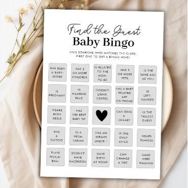 Find The Guest Baby Shower Bingo Game Card