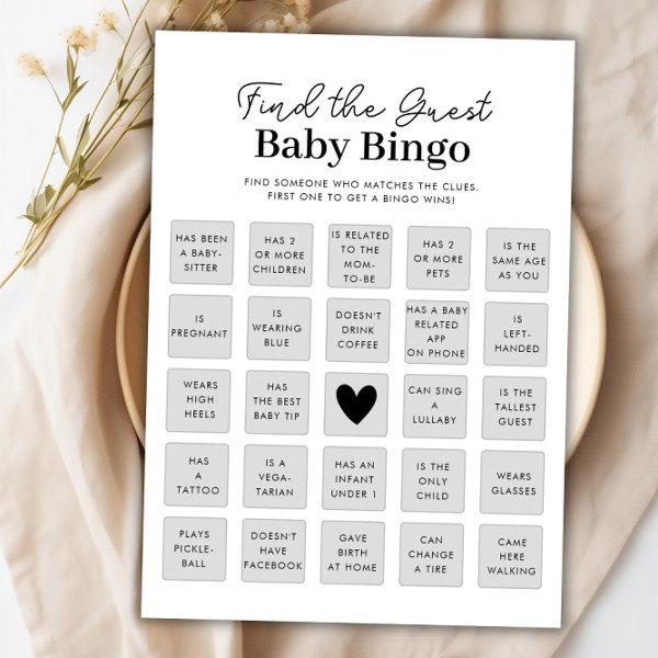 Find The Guest Baby Shower Bingo Game Card