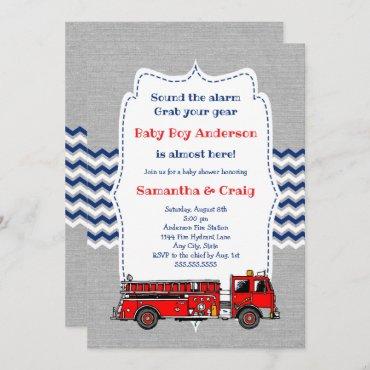 Fire Truck Baby Baby Shower Invite, room on back