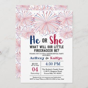 Firecracker 4th Of July Gender Reveal Party Invitation