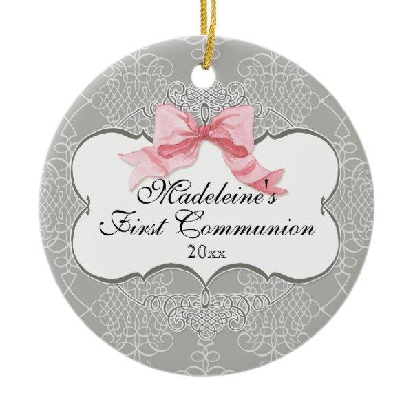 First Communion Ornament - French Bow Swirl