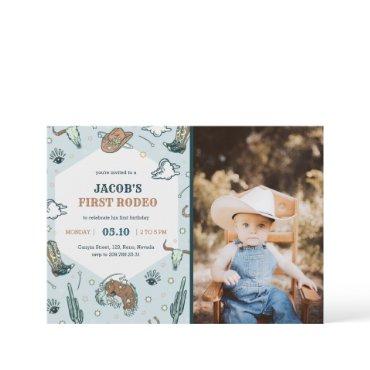 First Rodeo Cowboy Birthday  With Photo