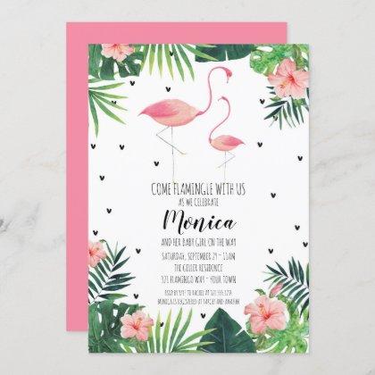 Flamingo Themed Baby Shower Invitation