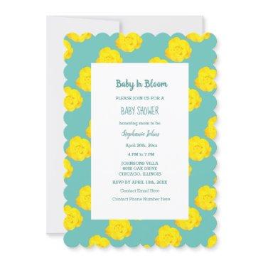 Floral Baby In Bloom Baby Shower Teal Yellow Roses