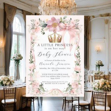Floral Blush Pink Ribbon Gold Crown