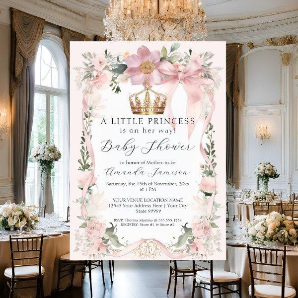 Floral Blush Pink Ribbon Gold Crown