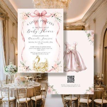 Floral Blush Pink Ribbon Swan Gold