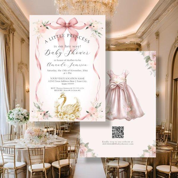 Floral Blush Pink Ribbon Swan Gold