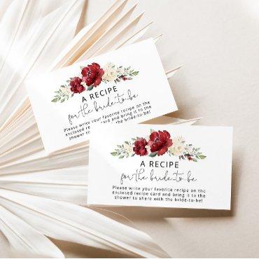 Floral Burgundy Recipe for the bride to be Enclosure Card