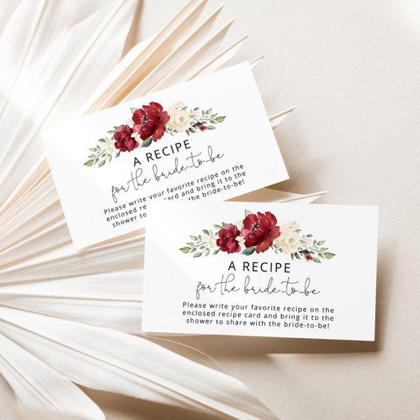 Floral Burgundy Recipe for the bride to be Enclosure Card