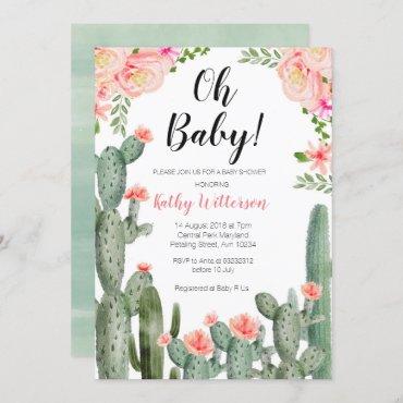 Floral Cactus Succulent oh baby shower invitation