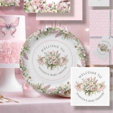 Floral Enchanted Fairy Welcome Baby Girl Shower Paper Plates