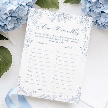 Floral French Blue Baby Shower Guess Age Game Card