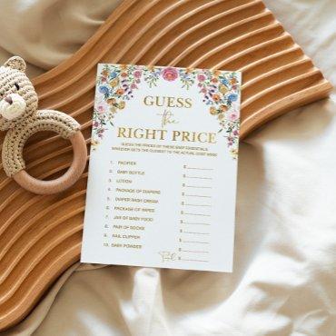 Floral Guess the Right Price Baby Shower Game Card