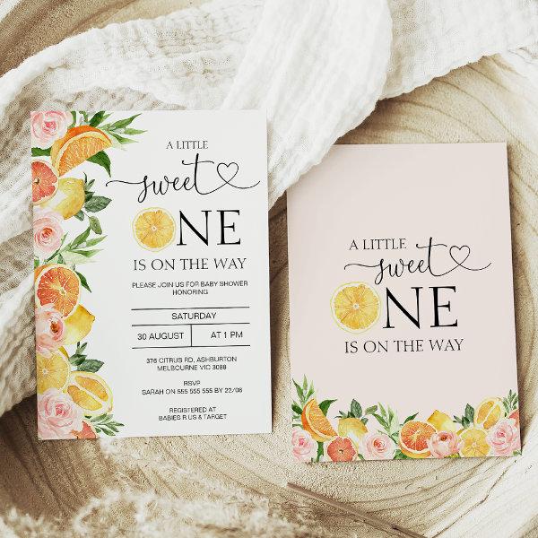 Floral Lemons Orange Little Sweet One Baby Shower
