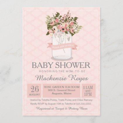 Floral Mason Jar Baby Shower Invitation
