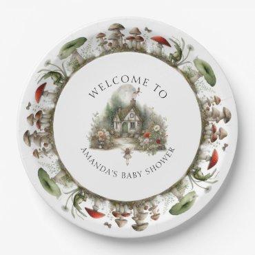 Floral Mushrooms Fairy Welcome Baby Girl Shower Paper Plates
