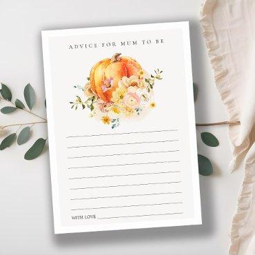 Floral Orange Pumpkin Advise for Mum Baby Shower Enclosure Card