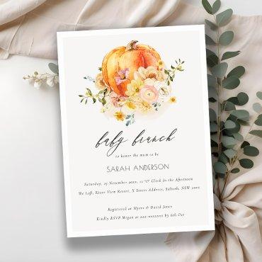 Floral Orange Pumpkin Baby Brunch Shower Invite