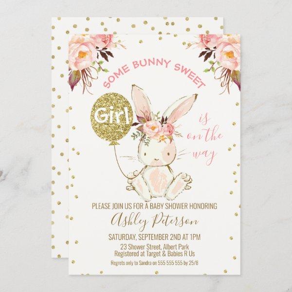 Floral Pink Gold Bunny