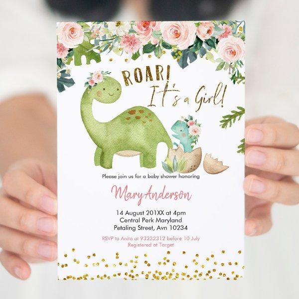 Floral Pink Tropical Dinosaur