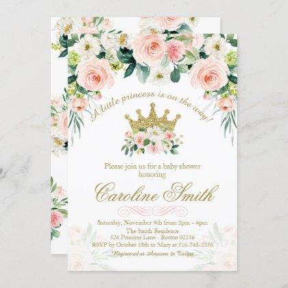 Floral Princess Gold Crown Baby Shower Invitation