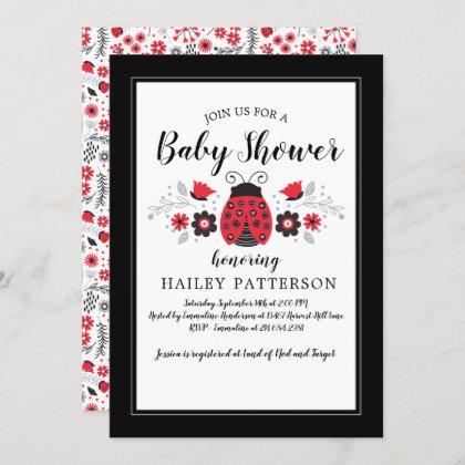Floral Red Ladybug Baby Shower Invitation