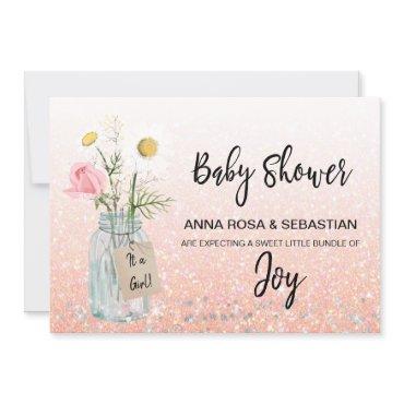 *~* Floral Rustic Glitter Mason Jar Baby Shower