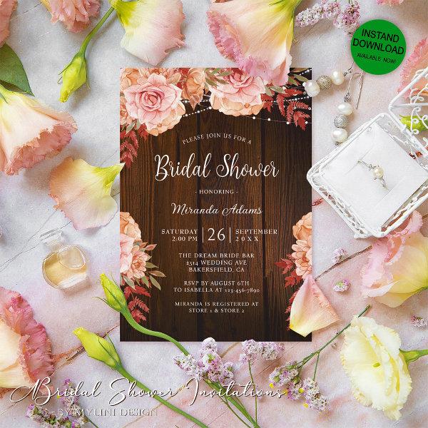 Floral Rustic Wood and String Lights Bridal Shower