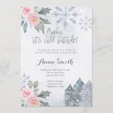 Floral Snowflakes Winter Baby Shower Invitation
